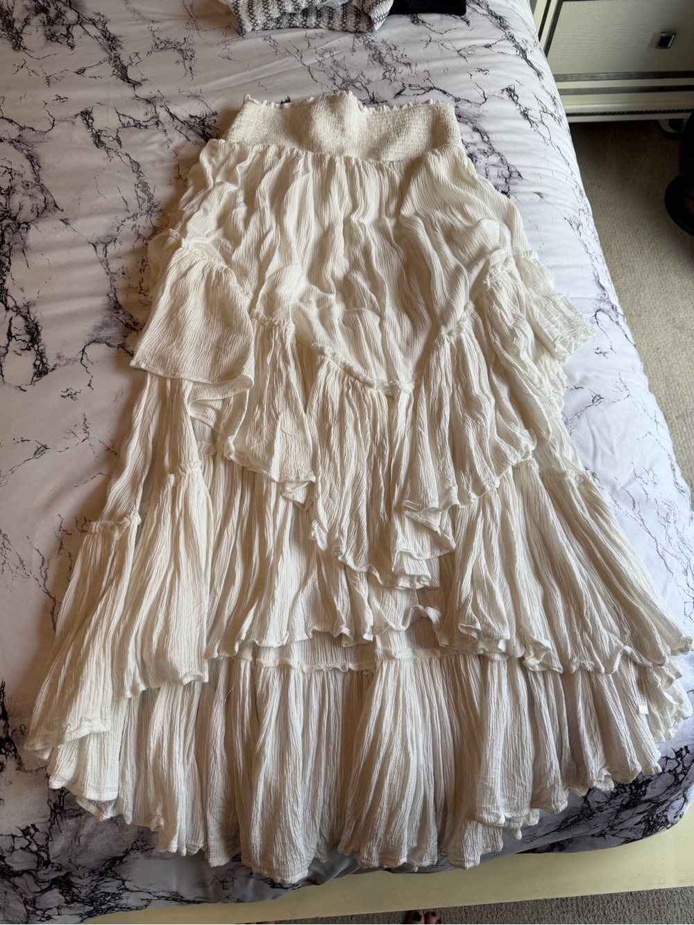 Free People Cream Tiered Crinkle Maxi Skirt